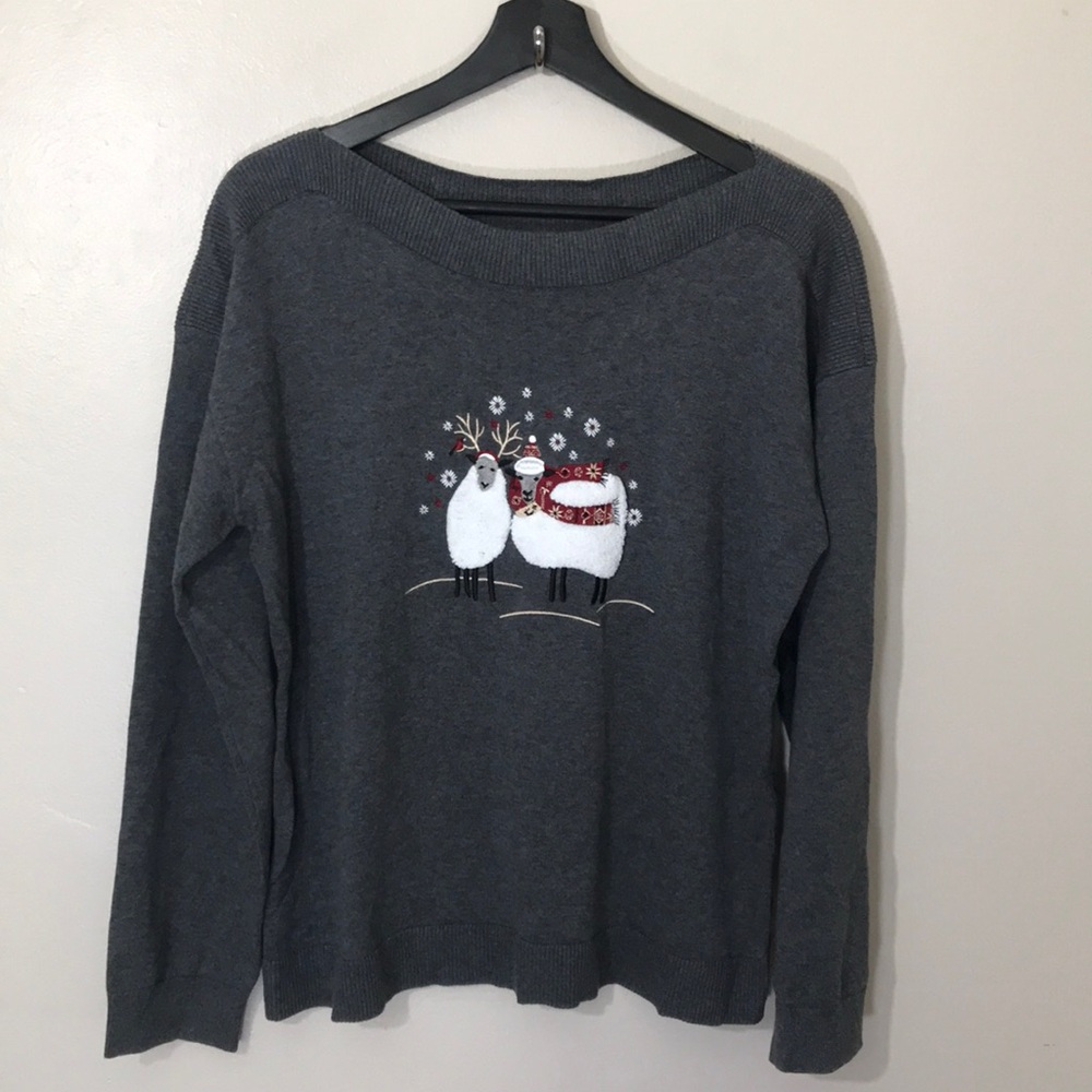 NEW Christopher & Banks Wooly‎ Sheep Boatneck Sweater